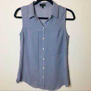 The Limited Sleeveless Button Up Top Blue & White Striped EUC